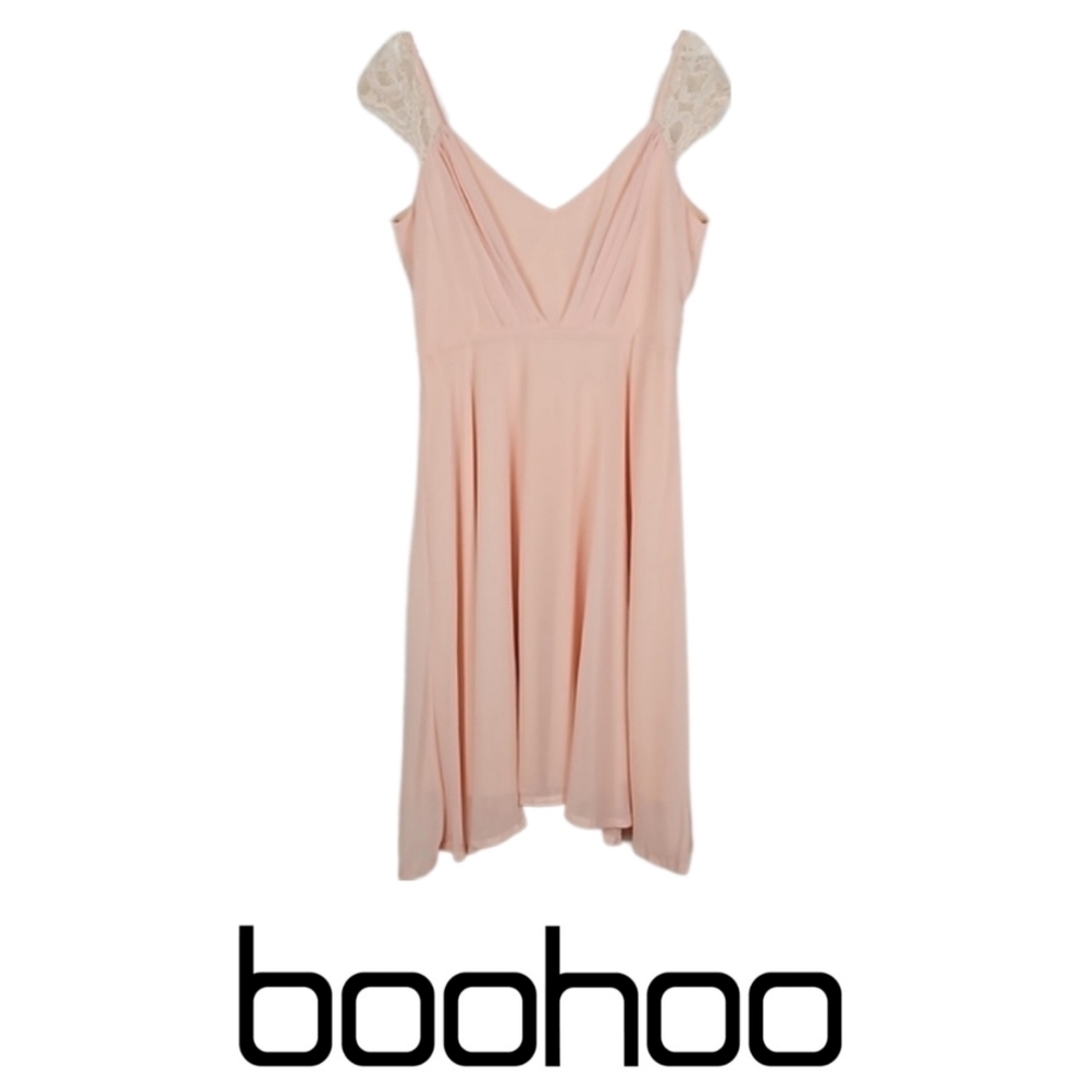 Dress NWT Pastel Pink Blush Chiffon Lace Midi Skater Dress, 12